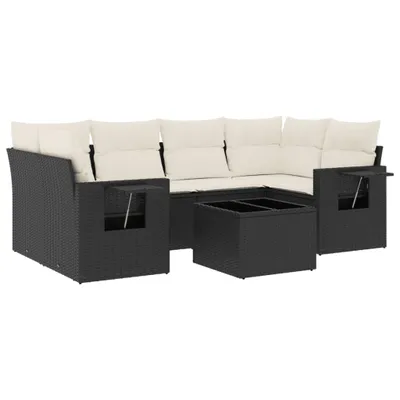Produktbild von 7-tlg. Garten-Sofagarnitur mit Kissen Schwarz Poly Rattan