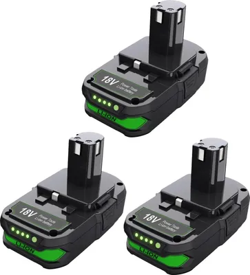 Immagine prodotto di Pacco di 3 batterie di ricambio - 18 V Li-Ion - 3000 mAh - Compatibile con P107 P108 RB18L50 - Per utensili elettrici senza fili - Beige