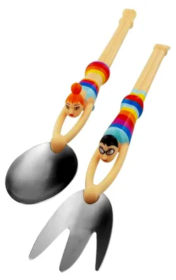 Produktbild von Salatbesteck in Regenbogenfarben aus Edelstahl und Polycarbonat, ca. 33,5 cm
