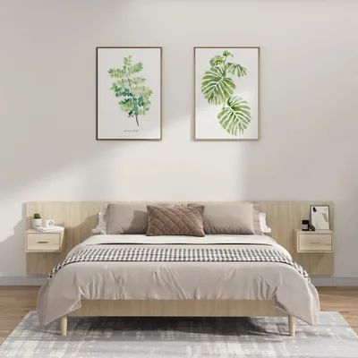 Immagine prodotto di The Living Store Testiera con comodini in legno rovere Sonoma