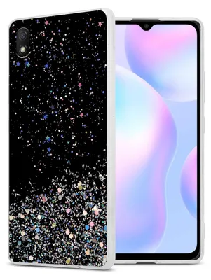 Zdjęcie produktu dla Etui Cadorabo do Xiaomi RedMi 9A / RedMi 9AT w kolorze czarnym z brokatowym etui ochronnym wykonanym z elastycznego silikonu TPU z błyszczącym brokatowym etui na telefon komórkowy