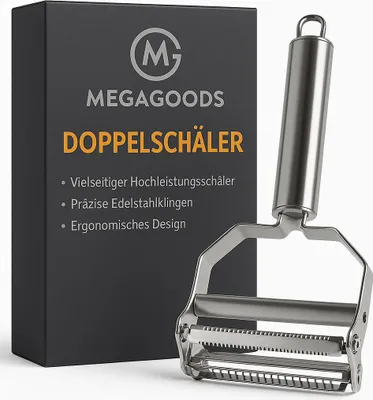 Image de Épluche-légumes double face en acier inoxydable, multifonctionnel FR.