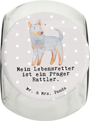 Produktbild von Mr. & Mrs. Panda Dose Prager Rattler Lebensretter XL 2000ml - Grau Pastell - Geschenk, glasbehälter, Aufbewahrungsdose, Pincher, Bonbonglas, Keksdose, Vorratsglas