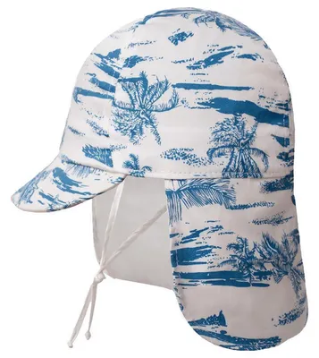 Produktbild von Baby Kinder Sonnenhut Baumwolle Nackenschutz Blau Weiß 1-3 Jahre