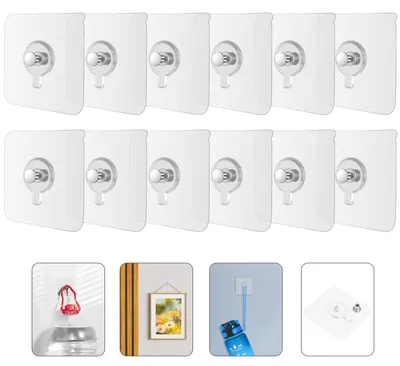 Produktbild von Selbstklebende Aufhängehaken für Gemälde, 12 Stück, transparent, selbstklebende Aufhängehaken zum Aufhängen von Gemälden ohne Bohren, selbstklebende Aufhängehaken für Gemälde, Poster, Fotos und dekorative Bilder.