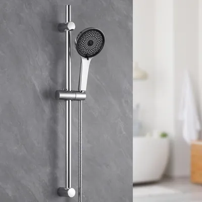 Immagine prodotto di Set doccia in acciaio inossidabile, modello Douchestang, 700 mm - Set doccia completo - Doccetta manuale da 120 mm - 5 getti - Tubo flessibile estensibile da 1500 mm - Design cromato lucido