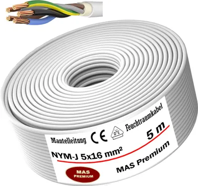 Immagine prodotto di cavo impermeabile da 5 m Cavo di alimentazione con guaina NYM-J 5x16 mm² Cavo elettrico