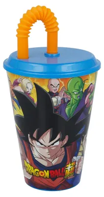 Produktbild von Dragon Ball Kinder Trinkbecher Mehrweg mit Deckel und Trinkhalm 430 ml BPA frei