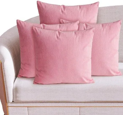 Produktbild von Unyqoos® 4er-Set Dekokissenhüllen aus weichem Kordstoff, rosa, gestreift, hautfreundlich, mit verdecktem Reißverschluss – für Sofa & Schlafzimmer