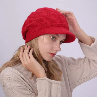 Produktbild von Wintermütze Damen Mütze mit Shirm Damen Schirmmütze Damen Baskenmütze Beanie Barett Warm Strickmütze Winter Fleece Innerhalb Gefütterte Mütze Damen