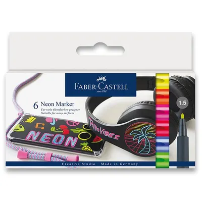 Zdjęcie produktu dla Faber-Castell 160806, 6 szt., Niebieski, Zielony, Pomarańczowy, Czerwony, Fioletowy, Żółty, 1,5 mm, Pudełko