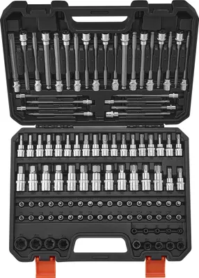 Immagine prodotto di VEVOR Set di chiavi per trapano e a bussola da 107 pezzi, esagonali/Torx/antimanomissione/straordinarie, 1/4, 3/8 e 1/2 di pollice