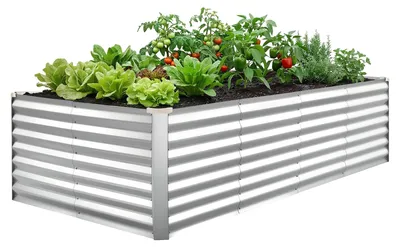 Produktbild von VEVOR Metall Hochbeet, 6 x 3 x 2 Fuß Outdoor verzinkte Pflanzbox, mit offenem Boden, großes Hochbeet für den Anbau von Gemüse, Blumen, Kräutern und Sukkulenten, Dunkelgrau, 1 Stück-g, 240x120x60 cm (Silber)