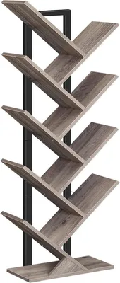Image de HOOBRO Étagère à livres en forme d'arbre 9 niveaux métal Étagère en bois gris/noir 116 cm