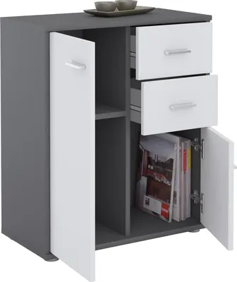 Produktbild von Kommode LOCARNO Highboard Bürokommode mit 2 Schubladen und 2 Türen in grau / weiß