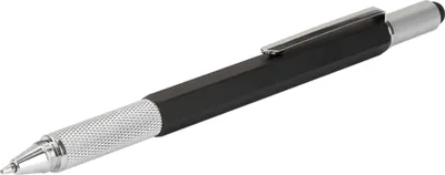 Produktbild von Multifunktionsstift 6in1, Drehkugelschreiber + Werkzeuge, inkl. 3 Ersatzminen, Taschenclip & Schutzhülle