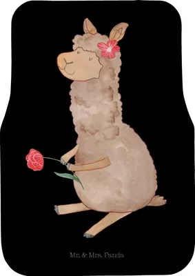 Produktbild von Mr. & Mrs. Panda Automatte Alpaka Blume - Schwarz - Geschenk, Lama, Auto Fußmatte, Spruch, Fürs, Auto-Fußmatte, Lamas, Autoteppich