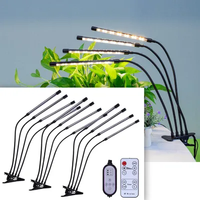 Produktbild von 3er-Set Vollspektrum LED-Pflanzenlampe mit je 4 Schwanenhälsen, Pflanzenwachstumslampe mit 9 dimmbaren Stufen & Timerfunktion, 80 Vollspektrum-LEDs