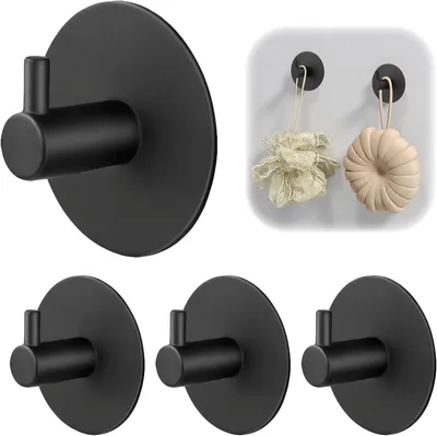 Produktbild von schwarze, selbstklebende Edelstahl-Wandhaken, kein Bohren erforderlich, für Kleidung, Hüte und Taschen im Badezimmer