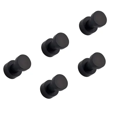Produktbild von Handtuchhalter & -haken, Matt Schwarze Handtuchhaken - Set mit 5 Stück, Rostfreie Metall-Wandhaken für Bad & Küche, Selbstklebend oder zur Wandmontage