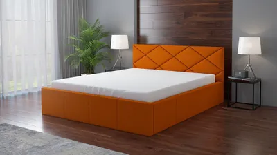 Produktbild von Polsterbett ALEXIS 140x200 mit Matratze und Bettkasten. Farbe: Orange.