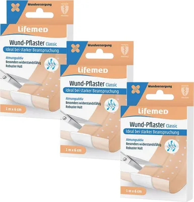 Produktbild von 3x Lifemed Wundpflaster Classic 1 m x 6 cm