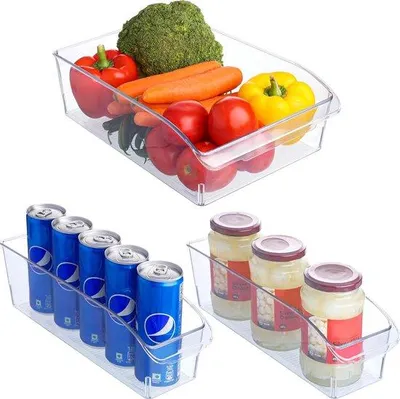 Immagine prodotto di Set di contenitori per il frigorifero, 3 pezzi, contenitori in plastica trasparente senza BPA (2 pezzi), per cucina, frigorifero e sala da pranzo, contenitori per alimenti e bevande