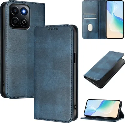 Produktbild von Handyhülle für Honor 200 Smart, Vintage Leder RFID Schutz Kartenfach Standfunktion Magnetische Klapphülle Blau