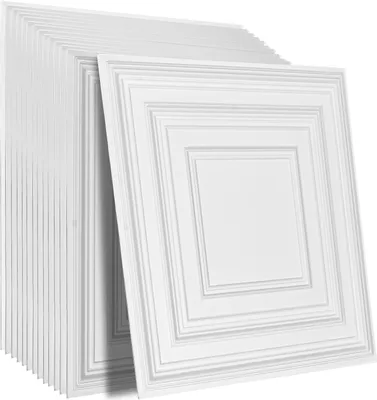 Zdjęcie produktu dla Płyty sufitowe SucceBuy, 12-pak 24 x 24 cale, podwieszane płyty sufitowe wykonane z wysokiej jakości arkusza PVC, łatwy montaż / cięcie
