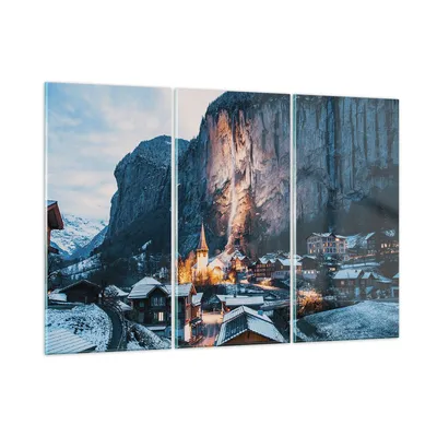 Produktbild von Bilder auf glas - 3 Teile - Lauterbrunnen Schweiz Tal - 165x110cm - Glasbilder - Wandbilder - Bilder - Wanddekoration aus Glas - Glas Bilder - Wandbild auf Glas - GCE165x110-4834