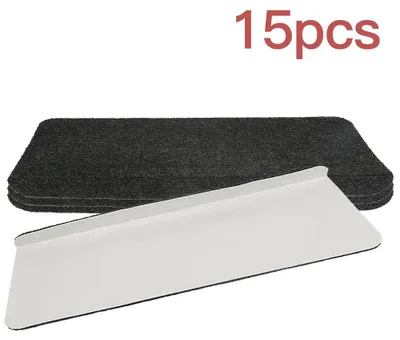 Produktbild von Selbstklebende Treppenstufenmatten - Treppenmatten 15er Set - Rutschfest für Kinder und Haustiere - 65x25 cm - Zuschneidbar - 100% Polyester - Schwarz