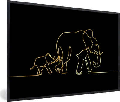 Produktbild von MuchoWow® MuchoWow® Gerahmtes Poster Elefant - Gold - Schwarz - Minimalismus 90x60 cm - Poster mit zchwarzem Bilderrahmen - Fotorahmen - Foto-Plakat