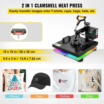 Image de Machine de transfert 2 en 1 - Presse à transfert de 38x38 cm - Rotation à 360° - Imprimante de sublimation numérique - Pour t-shirts et casquettes