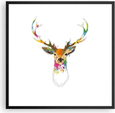 Produktbild von Gerahmtes Poster - Schwarzer Rahmen - Deer fantasie Graffiti Grafik - 60x60 cm - Wand Bild - Wanddeko - Wandbilder - Wandposter - Bilderrahmen - Bilder - Kunstdruck - Wandbild - P2BAC60x60-3161