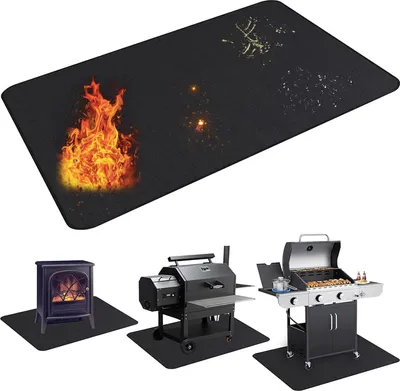 Produktbild von BBQ Grillmatte 165×100 cm, doppelseitig feuerfest, wasser- & ölbeständig, Hitzeschutzmatte für Grill, Feuerstelle & Kamin, Terrasse & Rasen geschützt