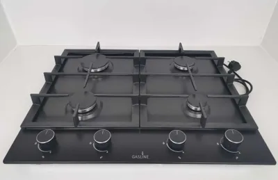 Produktbild von Gasline Einbau Gaskochfeld,4 flammig, Gasherd, GAG60INB Schwarz Matt, Sabaf-Brenner, Erdgas/Propangas, Elektrische 1-Handzündung, Zündsicherung