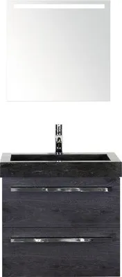 Produktbild von Sanox Badmöbel-Set Seville BxHxT 61 x 170 x 45,5 cm Frontfarbe black oak mit Waschtisch Naturstein schwarz, Waschtischun