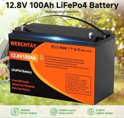 Produktbild von Lithium-Akku – LiFePO4-Batterie – 12V 100Ah Akku – Wiederaufladbarer Akku – Batterie für Boote – Leicht und sicher