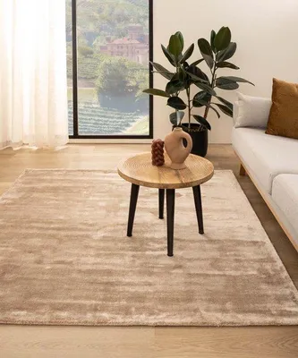 Zdjęcie produktu dla Dywan Unyqoos® kwadratowy, wykonany z wiskozy, kolor perłowy beż, 200 x 200 cm – ręcznie tkany, gramatura 3500 g/m², aksamitna powierzchnia
