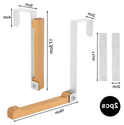 Produktbild von Klappbare Türgarderobe im 2er Set – Türhaken aus Metall und Holz, zum Einhängen ohne Bohren für 4 cm Türfalz