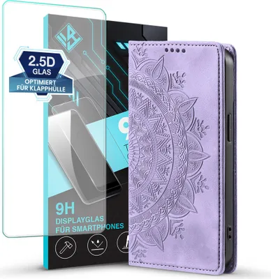 Produktbild von Mandala Handyhülle für Xiaomi Redmi 15 / 15 5G RFID Schutz Klapphülle Case Cover Design Schutzhülle mit 9H Displayglas Farbe: Violett