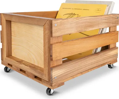 Image de Creative Deco Caisse En Bois 46 x 36 x 29 cm Boîte À Roulettes Pour Vinyles