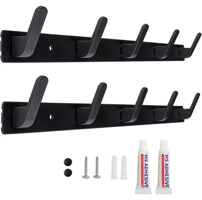Immagine prodotto di Gancio appendiabiti, barra con ganci, alluminio nero, 10 ganci, da montare a parete o porta, ideale per guardaroba, cucina, bagno
