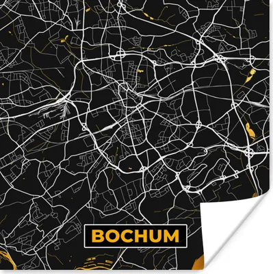 Produktbild von MuchoWow® Poster Bochum - Stadtplan - Karte - Gold - Deutschland 100x100 cm - Babyzimmer