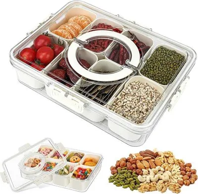 Image de Rangement pour herbes séchées et snacks à 8 compartiments, avec support pour bols, idéal pour les fêtes
