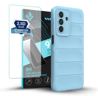 Produktbild von Handy Hülle für Samsung Galaxy A26 5G mit 9H Displayglas Displayschutz Plus Grip Case Cover Schutzhülle Softgrip Farbe: Hellblau