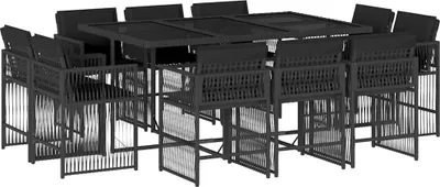 Produktbild von vidaXL 11-tlg. Garten-Essgruppe mit Kissen Schwarz Poly Rattan