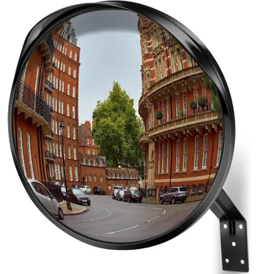 Image de Miroir de sécurité convexe - Miroir de surveillance - Champ de vision de 130° - Angle réglable - Fixation murale - Pour usage extérieur - Permet de surveiller les angles morts