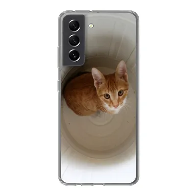 Produktbild von MuchoWow® Handyhülle Schutzhülle Hülle für Samsung Galaxy S21 FE Katze - Mülleimer - Weiß Silikon Softcase Handy Hülle - Mobiltelefonhülle