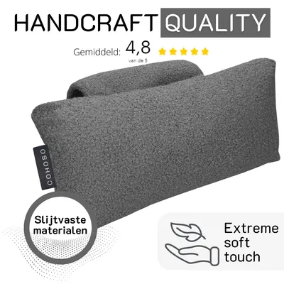 Produktbild von COHOSO Nackenkissen, Ergonomisch, Teddy Grau Samt-Optik, 38x15x12cm, Dicke anpassbar dank Innenreißverschluss, für Sofa, Sessel & Liege, 100% nachhaltig Made in Holland